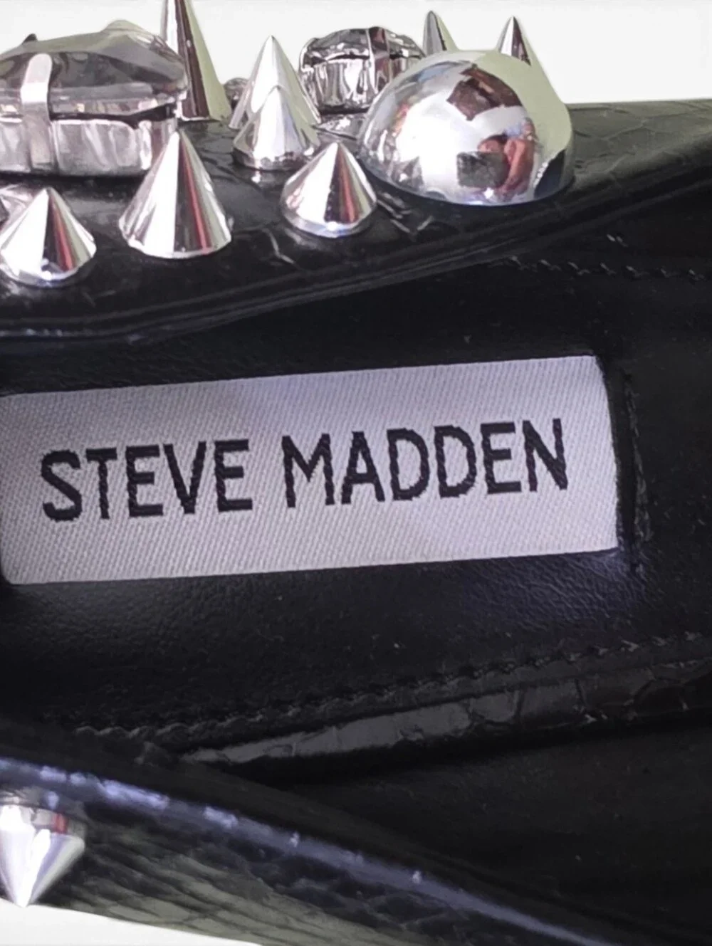 NEW Seve Madden Black Veronicka Silver Studded Pointed Toe Pump 7.5